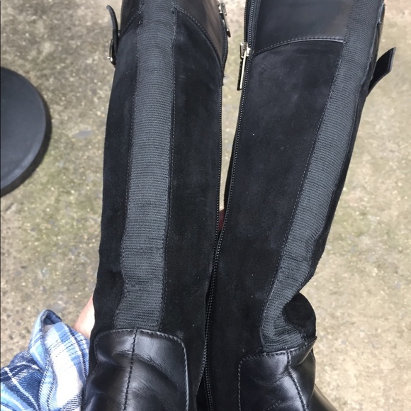 Aquatalia Tall Black Leather & Suede Buckle, Sz 8 - Picture 4 of 14